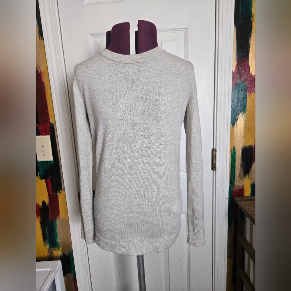 Banana Republic XS Extra Fine Merino Wool Crew Neck Sweater Light Gray